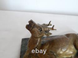 ANCIENT BRONZE Animalier DEER Signed A LAPLANCHE on Marble Base