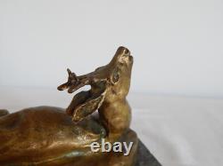 ANCIENT BRONZE Animalier DEER Signed A LAPLANCHE on Marble Base
