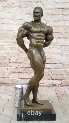 Abstract Bronze Muscular Modern Art Man Chair Statue with Marble Base, Signed
