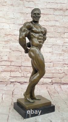Abstract Bronze Muscular Modern Art Man Chair Statue with Marble Base, Signed