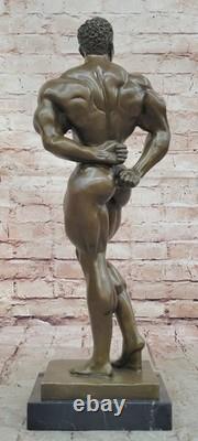 Abstract Bronze Muscular Modern Art Man Chair Statue with Marble Base, Signed