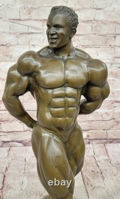 Abstract Bronze Muscular Modern Art Man Chair Statue with Marble Base, Signed