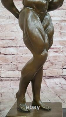 Abstract Bronze Muscular Modern Art Man Chair Statue with Marble Base, Signed