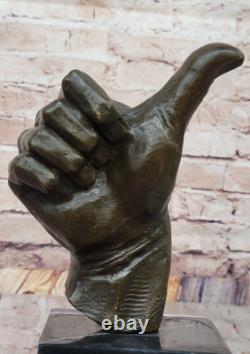 Abstract Modern Art OK Gesture Sign Bronze Sculpture Marble Base Sale