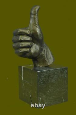 Abstract Modern Art Ok Gesture Bronze Sign Sculpture Marble Base Figurine Deco