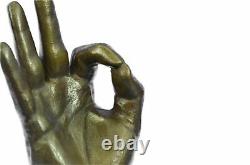 Abstract Modern Art Ok Gesture Bronze Sign Sculpture Marble Base Sale