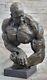 Abstract Modern Muscular Bronze Gift Male Marble Sculpture Signed Art