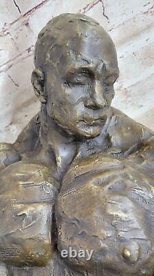 Abstract Modern Muscular Bronze Gift Male Marble Sculpture Signed Art