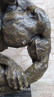 Abstract Modern Muscular Bronze Gift Male Marble Sculpture Signed Art