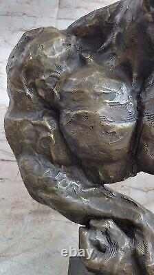 Abstract Modern Muscular Bronze Gift Male Marble Sculpture Signed Art