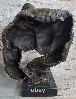 Abstract Modern Muscular Bronze Gift Male Marble Sculpture Signed Art