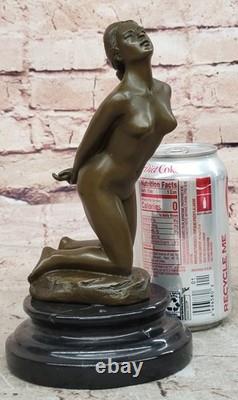Abstract Nude Female Bronze and Marble Art Sculpture Signed by Jean Patoue
