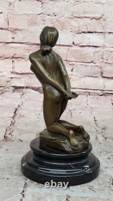 Abstract Nude Female Bronze and Marble Art Sculpture Signed by Jean Patoue
