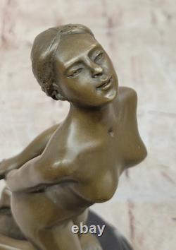 Abstract Nude Female Bronze and Marble Art Sculpture Signed by Jean Patoue