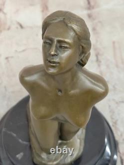 Abstract Nude Female Bronze and Marble Art Sculpture Signed by Jean Patoue
