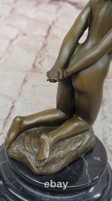 Abstract Nude Female Bronze and Marble Art Sculpture Signed by Jean Patoue