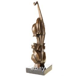 Abstract Violin Sculpture in Bronze on Black Marble after Salvador Dali