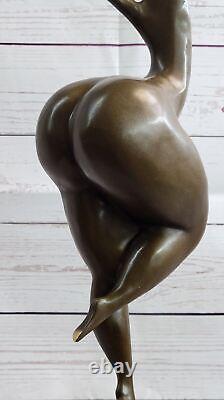 Abstract Woman Signed Milo Handcrafted Cast Sculpture Marble Base Figurine