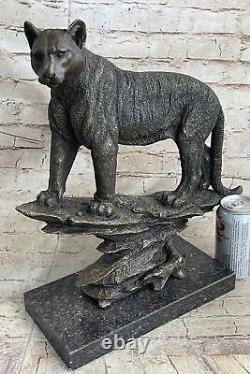 African Mountain Lion Bronze Sculpture Signed Art Deco Marble Base Art Nr