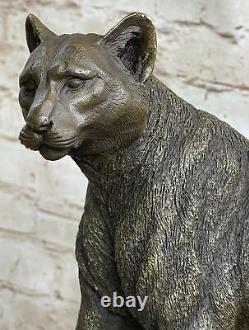 African Mountain Lion Bronze Sculpture Signed Art Deco Marble Base Opener