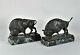Alb Wille, 2 Bronze And Marble Bisons, Signed Sculptures, Early 20th Century