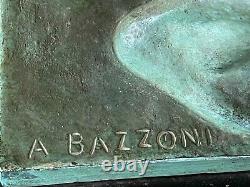 Alberto Bazzoni (1889-1973)important Bronze With Nuanced Green Patina On Marble No.