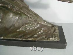 Allegory Speed Bust Mermoz Ancient Bronze Sculpture Signed Frederic C. Focht