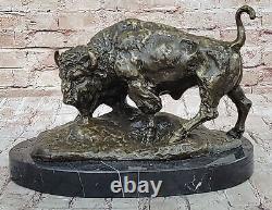 American Buffalo Bull Bronze Sculpture Signed by Barye on Marble Base Opens