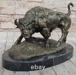 American Buffalo Bull Bronze Sculpture Signed by Barye on Marble Base Opens