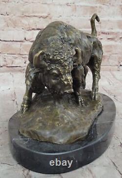 American Buffalo Bull Bronze Sculpture Signed by Barye on Marble Base Opens