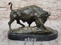 American Buffalo Bull Bronze Sculpture Signed by Barye on Marble Base Opens