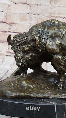 American Buffalo Bull Bronze Sculpture Signed by Barye on Marble Base Opens