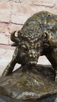 American Buffalo Bull Bronze Sculpture Signed by Barye on Marble Base Opens