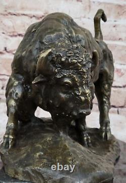 American Buffalo Bull Bronze Sculpture Signed by Barye on Marble Base Opens