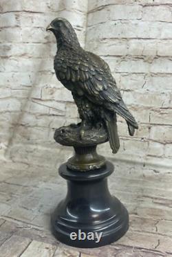 American Eagle Bronze Figurine Sculpture Signed on Marble Base