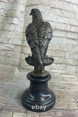 American Eagle Bronze Figurine Sculpture Signed on Marble Base