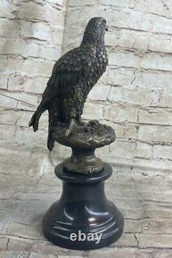 American Eagle Bronze Figurine Sculpture Signed on Marble Base