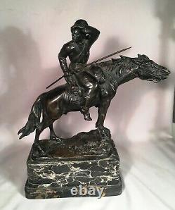 Ancient 19th Century Russian Bronze Cossack Marble Base Signed