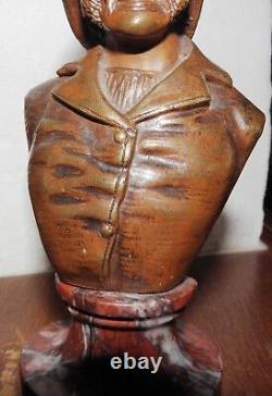 Ancient BRONZE signed WAAGEN, Old FISHERMEN Couple, marble base, paperweight