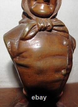 Ancient BRONZE signed WAAGEN, Old FISHERMEN Couple, marble base, paperweight