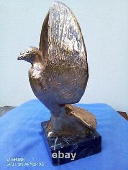 Ancient Bronze Animal Art Signed on Marble Base for Sale