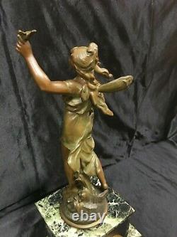 Ancient Bronze Marble Pendule And Statue Regulates The Messenger Signed A Moreau