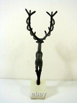 Ancient Bronze Sculpture Cerf Marble Base Giacometti Style Not Signed