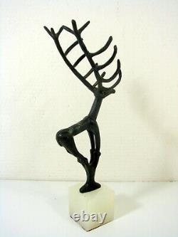 Ancient Bronze Sculpture Cerf Marble Base Giacometti Style Not Signed