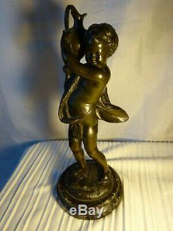 Angelot Bronze Water Carrier Signed Clodion (1738-1814) On Marble Base