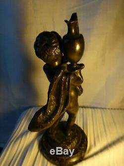 Angelot Bronze Water Carrier Signed Clodion (1738-1814) On Marble Base