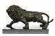 Angry Lion Roaring Signed Barye Bronze Marble Sculpture Statue Figurine