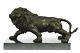 Angry Roaring Lion Signed Barye Bronze Marble Sculpture Statue Decor