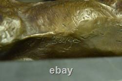 Angry Roaring Lion Signed Barye Bronze Marble Sculpture Statue Decor