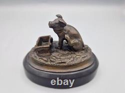 Animal Sculpture Statue Pig in Art Nouveau Style Solid Bronze with Marble Base